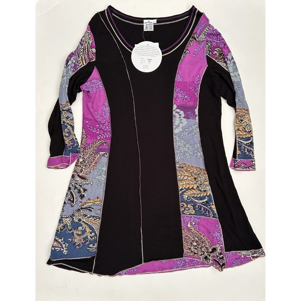 Parsley & Sage Black Multicolor Tunic Women’s L Blouse Art Paisley Boho NEW